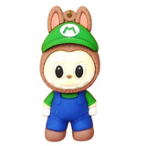3D PVC Figure Keychain - Super Mario - Tanooki Luigi With M Hat