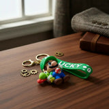 3D PVC Figure Keychain - Super Mario - Luigi Holding Yoshi And Mushroom