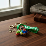 3D PVC Figure Keychain - Super Mario - Luigi Holding Yoshi And Mushroom