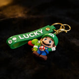 3D PVC Figure Keychain - Super Mario - Luigi Holding Yoshi And Mushroom