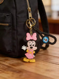3D PVC Figure Keychain - Mickey and Friends - Minnie Pink Overalls Waving