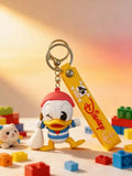 3D PVC Figure Keychain - Mickey and Friends - Donald Duck Beret Winking Broom