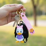 3D PVC Figure Keychain - Mickey and Friends - Chibi Daisy Duck Purple Dress