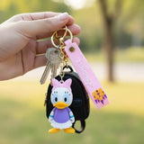 3D PVC Figure Keychain - Mickey and Friends - Chibi Daisy Duck Purple Dress