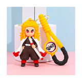 3D PVC Figure Keychain - Demon Slayer - Kyojuro Rengoku Chibi With White Cape