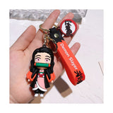 3D PVC Figure Keychain - Demon Slayer - Nezuko Kamado Chibi With Bamboo Muzzle Red Strap