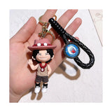 3D PVC Figure Keychain - One Piece - Portgas D. Ace Chibi With Pink Hat And Peace Sign