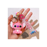 3D PVC Figure Keychain - Lilo & Stitch - Angel Pink Sitting