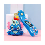 3D PVC Figure Keychain - Lilo & Stitch - Stitch Sitting With Scrump On Head, Red Bow