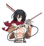 3D Lenticular Sticker - Attack on Titan - Mikasa Dual Sword Blue Sky Red Scarf Combat Stance