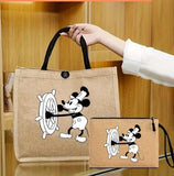 Backpack Purse - Disney - Steamboat Willie Mickey Jute Tote & Pouch Set
