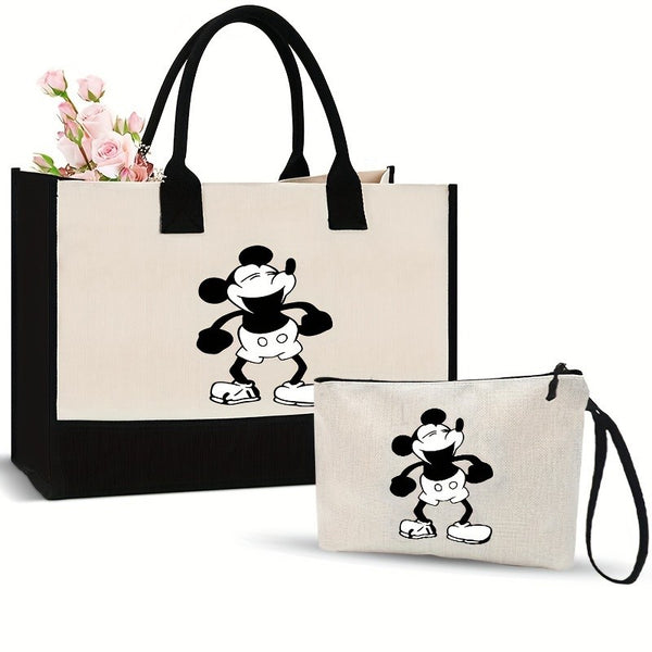 Backpack Purse - Disney - Mickey Mouse Canvas Tote & Cosmetic Pouch Set