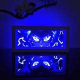 Hunter x Hunter Killua Zoldyck intense stare with lightning anime light box — dark room atmospheric