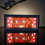 My Dress-Up Darling Marin Kitagawa smiling face close-up anime light box — dark room atmospheric