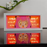 Spy x Family Anya Forger peeking with Waku Waku anime light box — lit, front view