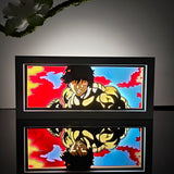 Baki Hanma powerful muscular pose anime light box — dark room atmospheric