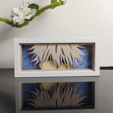 Jujutsu Kaisen Satoru Gojo spiky hair close-up anime light box — unlit, design detail