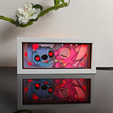 Disney Stitch and Angel Kissing with Hearts anime light box — lit, front view