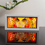 Demon Slayer Kyojuro Rengoku Umai eating scene anime light box — lit, front view