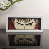 Berserk Guts intense eyes close-up anime light box — unlit, design detail