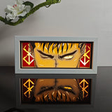 Berserk Guts intense eyes close-up anime light box — lit, front view