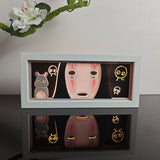 Spirited Away No-Face with Boh and Soot Sprite anime light box — lit, front view