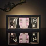 Spirited Away No-Face with Boh and Soot Sprite anime light box — dark room atmospheric