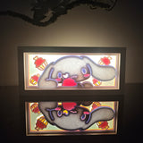 Sanrio Cinnamoroll holding a heart with cupcakes anime light box — dark room atmospheric