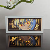 Neon Genesis Evangelion Rei Ayanami face close-up portrait anime light box — lit, front view
