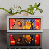 Demon Slayer Inosuke Hashibira split face mask anime light box — lit, front view