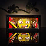 My Hero Academia Villain Himiko Toga with manic smile anime light box — dark room atmospheric