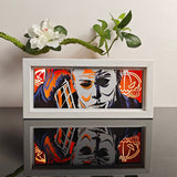 Halloween Michael Myers Mask with Jack-o'-lanterns anime light box — lit, front view