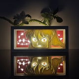 Inuyasha with glowing yellow eyes anime light box — dark room atmospheric