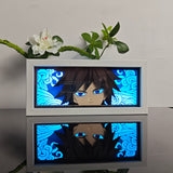 Demon Slayer Giyu Tomioka with glowing blue eyes anime light box — lit, front view