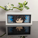 Demon Slayer Giyu Tomioka with glowing blue eyes anime light box — unlit, design detail