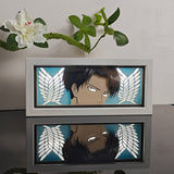 Attack on Titan Levi Ackerman with Wings of Freedom anime light box — lit, front view