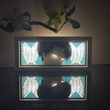 Attack on Titan Levi Ackerman with Wings of Freedom anime light box — dark room atmospheric