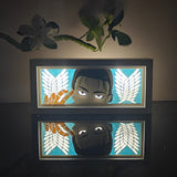 Attack on Titan Eren Yeager Peeking with Wings of Freedom anime light box — dark room atmospheric