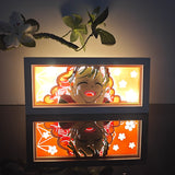 Demon Slayer Love Hashira Mitsuri Kanroji smiling anime light box — dark room atmospheric