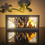 Demon Slayer: Kimetsu no Yaiba Obanai Iguro pointing his finger anime light box — dark room atmospheric