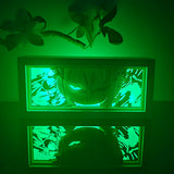 One Piece Roronoa Zoro smirking close-up anime light box — dark room atmospheric