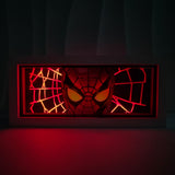 Marvel Spider-Man masked face with web anime light box — dark room atmospheric