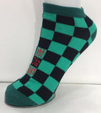 Socks - Demon Slayer - Tanjiro Kamado Green Black Checkerboard Text Ankle Socks (1 Pair)