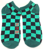 Socks - Demon Slayer - Tanjiro Kamado Green Black Checkerboard Text Ankle Socks (1 Pair)