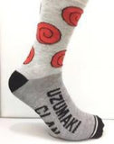 Socks - Naruto - Uzumaki Clan Symbol Red Spiral Pattern Grey Crew Socks (1 Pair)