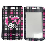 ID Card Badge Holder - Sanrio - Kuromi In Heart On Pink Plaid