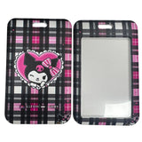 ID Card Badge Holder - Sanrio - Kuromi In Heart On Pink Plaid