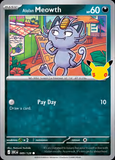 Card Keychain - Pokémon - Alolan Meowth basic 30th Anniversary 089/128