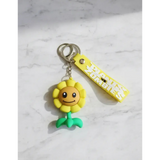 3D PVC Figure Keychain - Plants vs. Zombies - Smiling Sunflower Character With Green Stem