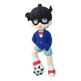3D PVC Figure Keychain - Detective Conan - Conan Edogawa In Blue Suit With Soccer Ball